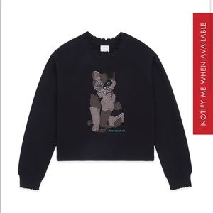 SOLD - NWT Teddy Fresh Women’s Cat Appliqué Crewneck Size Small in Black